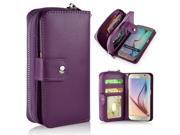 Luxury Zipper Wallet PU Leather Bag Pouch With Magnetic Plastic Hard Back Case For Samsung Galaxy S6 G920 Purple