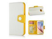 Dual Color Style Magnetic Flip Leather Case with Strap and Card Slot for Samsung Galaxy S6 G920 White Yellow