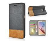 Cross Pattern Horse Skin Flip Magnetic Switch Leather Case Stand Cover with Card Slot for Samsung Galaxy S6 G920 Grey