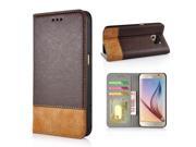 Cross Pattern Horse Skin Flip Magnetic Switch Leather Case Stand Cover with Card Slot for Samsung Galaxy S6 G920 Dark Brown