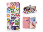 Colorful Owl Style Magnet Embedded Flip Stand Leather Case with Card Holder for Samsung Galaxy S6 G920