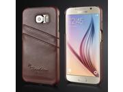 Litchi Grain Floral Printed Card Holder Design Genuine Leather Back Case for Samsung Galaxy S6 G920 Brown