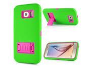 Hybrid Silicone and PC Stand Protective Back Case for Samsung Galaxy S6 G920 Green Magenta