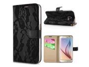 Beautiful Lace Magnetic Stand Wallet Leather Case with Card Slot for Samsung Galaxy S6 G920 Black