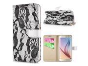Beautiful Lace Magnetic Stand Wallet Leather Case with Card Slot for Samsung Galaxy S6 G920 White