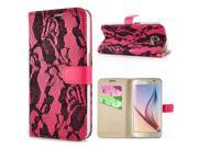 Beautiful Lace Magnetic Stand Wallet Leather Case with Card Slot for Samsung Galaxy S6 G920 Red
