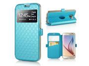 Delicate Window View Flip Stand Leather Wallet Case with Short Snap for Samsung Galaxy S6 G920 Blue