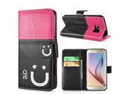 Cute Smile Face Dual Color Magnetic Stand Leather Case with Card Holder for Samsung Galaxy S6 G920 Black Magenta