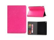 Fine Horse Skin Grain Wax Design Sleep Wake Stand PU Leather Folio Case With Card Slots For iPad Air 2 iPad 6 Magenta