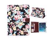 Colorful Floral Sleep Wake Function Magnetic Stand Flip Leather Case with Card Slot for iPad Air 2 iPad 6 Black
