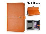Universal Fashion Leather Folio Velcro Stand Case Cover For 9 10 inch Devices iPad2 3 4 Air Air 2 Yellowish Brown