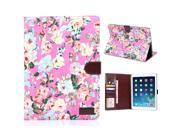 Colorful Floral Sleep Wake Function Magnetic Stand Flip Leather Case with Card Slot for iPad Air 2 iPad 6 Pink