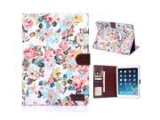 Colorful Floral Sleep Wake Function Magnetic Stand Flip Leather Case with Card Slot for iPad Air 2 iPad 6 White