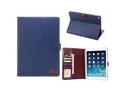 Elegant Horse Skin Sleep Wake Function Magnetic Stand Flip Leather Case with Card Slot for iPad Air 2 iPad 6 Dark Blue