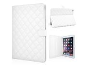 Stylish Rhombus Pattern Magnetic Flip Stand Leather Wake Sleep Smart Cover Case for iPad Air 2 iPad 6 White