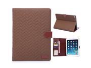 Fashionable Grid Grain Style Sleep Wake Function Magnetic Stand Flip Leather Case with Card Slot for iPad Air 2 iPad 6 Brown