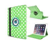 Round Dot Pattern 360 Degree Swivel Rotation Folio Leather Flip Stand Case Cover With Sleep Wake Function For iPad Air 2 iPad 6 Green