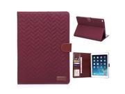 Fashionable Grid Grain Style Sleep Wake Function Magnetic Stand Flip Leather Case with Card Slot for iPad Air 2 iPad 6 Red