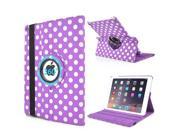 Round Dot Pattern 360 Degree Swivel Rotation Folio Leather Flip Stand Case Cover With Sleep Wake Function For iPad Air 2 iPad 6 Purple