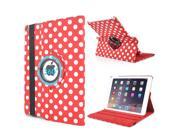 Round Dot Pattern 360 Degree Swivel Rotation Folio Leather Flip Stand Case Cover With Sleep Wake Function For iPad Air 2 iPad 6 Red