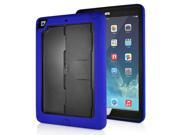 Fashionable Black Plastic and Silicone Stand Protective Case with Touch Screen Film for iPad Air Dark Blue