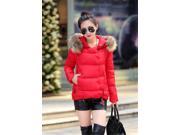 Womens Girls Short Slim Down Cotton Winter Jacket Hooded Jacket Fur Collar Warm Outwear Coat