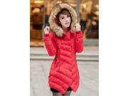 New Fashion Winter Women Down Cotton Coat Long Slim Fur Collar Hooded Coat Jacket