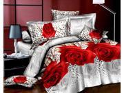 3D Flower Queen King Size Bed Quilt Duvet Sheet Cover 4PC Set Cotton Sanded