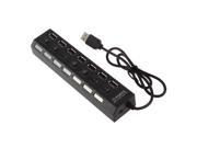 XBN 7 Port USB 2.0 Hub with High Speed Adapter ON OFF Switch Laptop PC Black