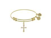 Angelica 18k Yellow Gold Over Brass 7.25 Inches CZ Cross Bangle Bracelet Adjustable