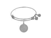 Angelica White Rhodium Over Brass 7.25 Inches Engravable Round Bangle Bracelet Adjustable