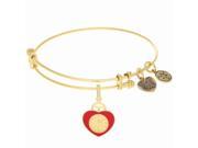 Angelica 18k Yellow Gold Over Brass Heart Badge Bangle Bracelet 7.25 Inches Adjustable