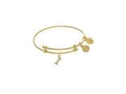 Angelica 18k Yellow Over Brass CZ Dog Bone Tween Bangle Charm Bracelet 6 Inches Adjustable