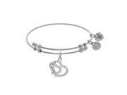 Angelica White Rhodium Over Brass 7.25 Inches Double Heart CZ Adjustable Bangle Bracelet