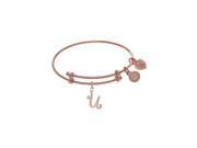 Angelica Pink Tone Brass CZ Initial U Tween Bangle Charm Bracelet 6 Inches Adjustable
