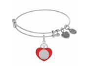 Angelica White Rhodium Over Brass Heart Badge Bangle Charm Bracelet 7.25 Inches Adjustable