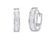 JewelStop Sterling Silver Rhodium Princess Cut CZ Huggie Earrings 4x17mm
