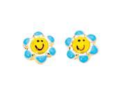 JewelStop 14K Yellow Gold Yellow Blue Enamel Flower Happy Face Child Baby Earrings