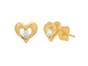 JewelStop 14K Yellow Gold Double Heart Love Baby Kids Childrens CZ Earrings
