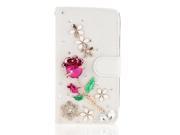 White 3D Fashion Handmade Bling Diamond PU Leather Flip Case Cover Wallet Card Holders for Samsung Galaxy Pocket 2 G110H Rose