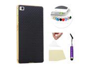 Moonmini Stylish 2 in 1 Hybrid Phone Pattern PU Leather Black Back Cover Aluminum Bumper Frame Case for Huawei Ascend P8 Golden