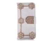 Moonmini Stylish Bling Rhinestone Crystal Cherry Flowers Design Folding Flip Case Cover with Crocodile Skin for iPhone 6 Plus 5.5 Inch White