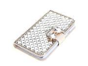 Moonmini Case for HTC One E9 E9 Plus White 3D Luxury Bling Rhinestones Diamonds Bow Bone PU Leather Flip Case Cover Wallet with Card Holders