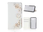 Moonmini Case for Samsung Galaxy Note Edge N9150 Flowers White Luxury 3D Fashion Bling Diamonds PU Leather Flip Case Cover Wallet with Card Holders
