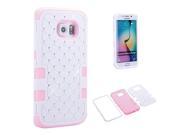 Moonmini Case for Samsung Galaxy S6 Edge G9250 White Pink Luxury Bling Rhinestones Hybrid Combo Body Armor Shockproof Case Cover Protector