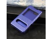Moonmini Case for Lenovo A778T Silk Grain Leather Slim Flip Stand Case Cover with View Window and Stand Function Blue