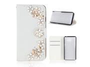 Moonmini Case for Huawei Honor 3X Flowers White Luxury 3D Fashion Bling Diamonds PU Leather Flip Case Cover Wallet with Card Holders