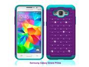 Samsung Galaxy Grand Prime G530H Bling Rhinestone 2 in 1 Hybrid Combo Snap On Phone Back Case Cover Protective Shield Purple Blue