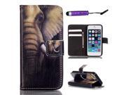 Moonmini Case for Apple iPhone SE 5SE 5 5S PU Leather Case Flip Stand Cover Wallet Card Slots with Magnetic Closure Elephant