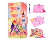 Moonmini Case for Sony Xperia E3 PU Leather Case Flip Stand Wallet Cover with Magnetic Closure and Card Slots Parrot